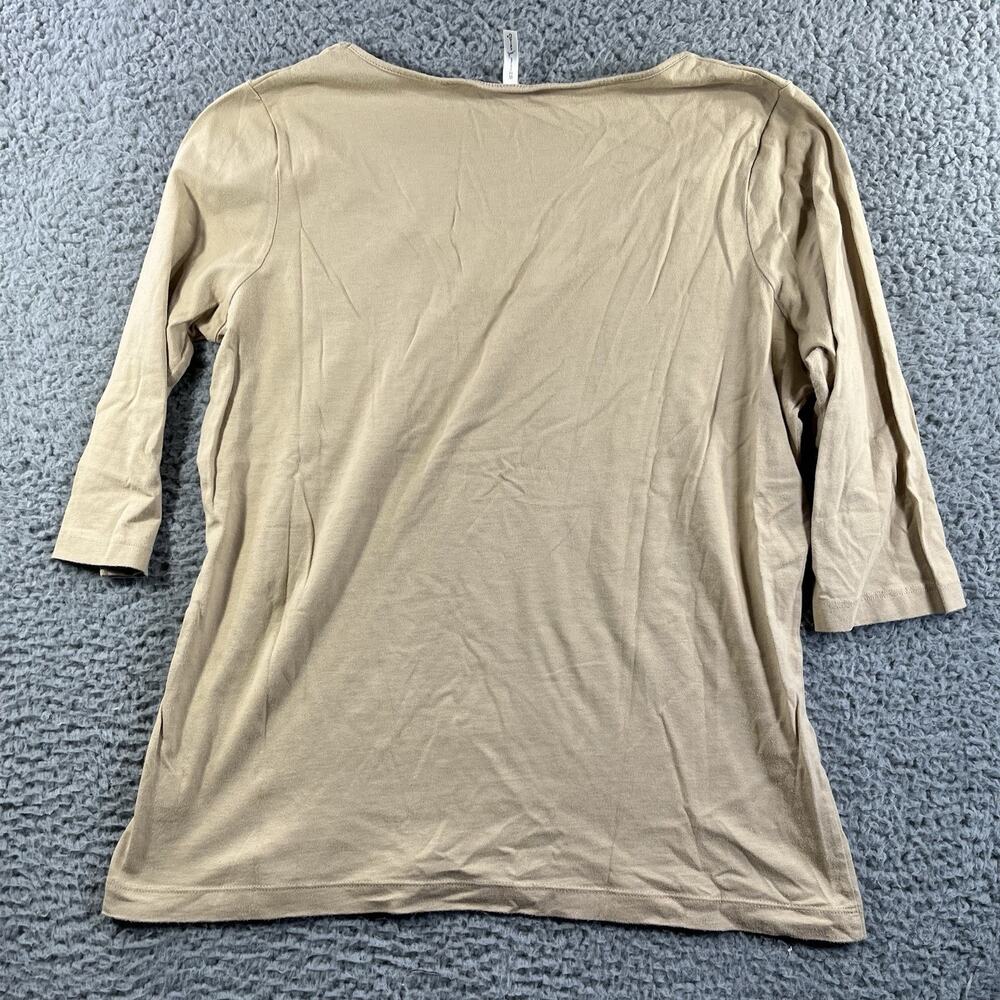 WHITE STAG TOP WOMENS MEDIUM BEIGE FLORAL V NECK 3/4 SLEEVE Y2K COTTON SHIRT - Picture 8 of 8